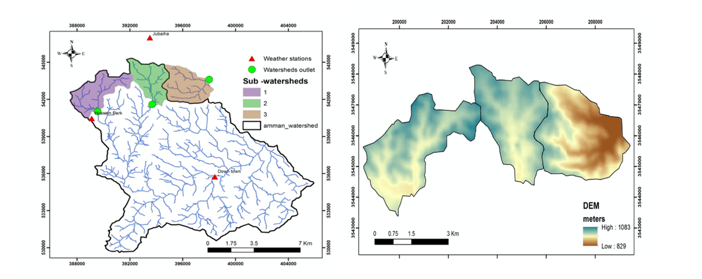Figure 1. Selected sub catchment areas in Amman for sampling campaigns.